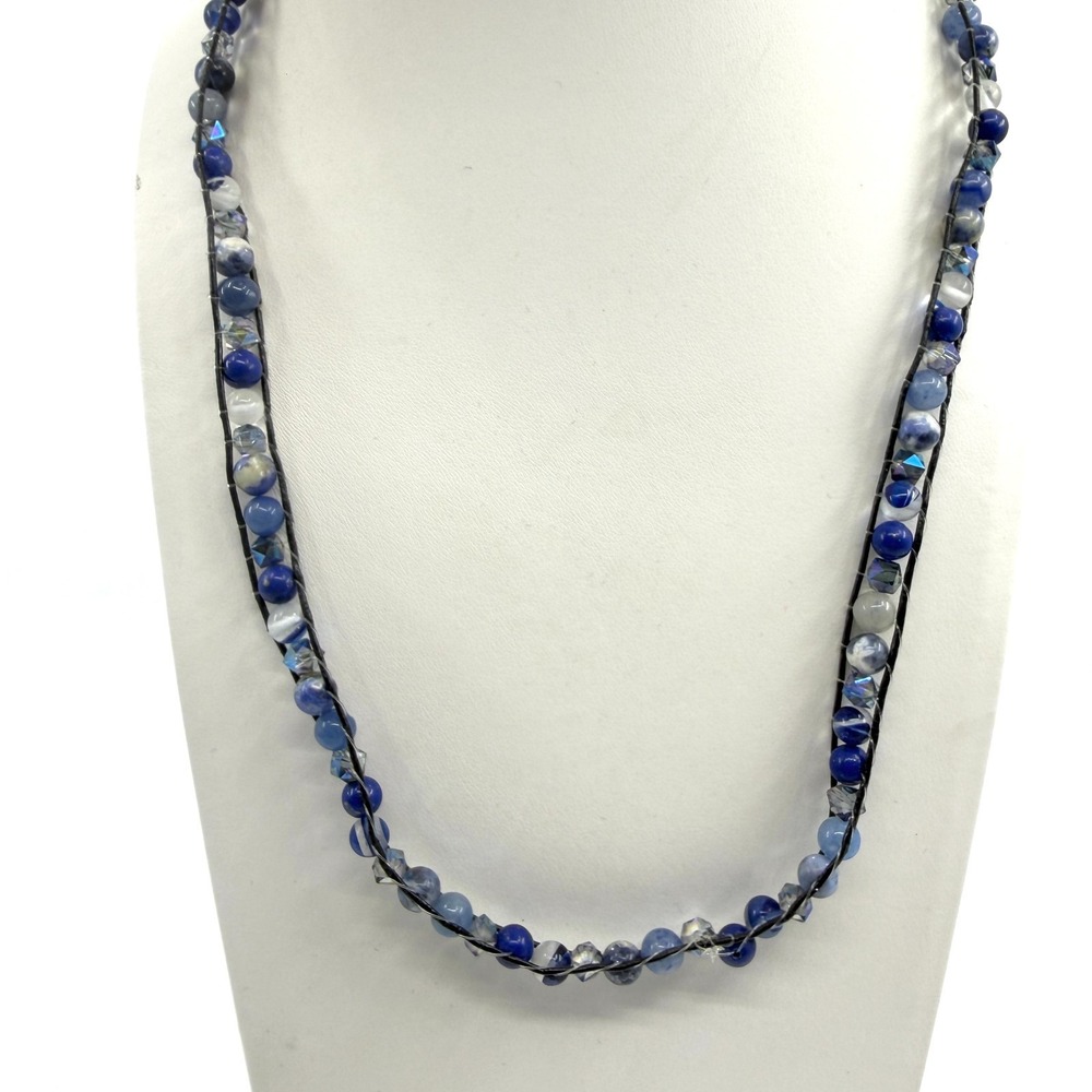 Boho Blue Multi-Gemstone Crystal Wrap Necklace Beaded Layering Statement Jewelry